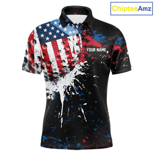 Splatter Golf Ball Personalized Mens Patriot Golf Polo Shirt Custom US Flag Golf Team Gifts NYN4000