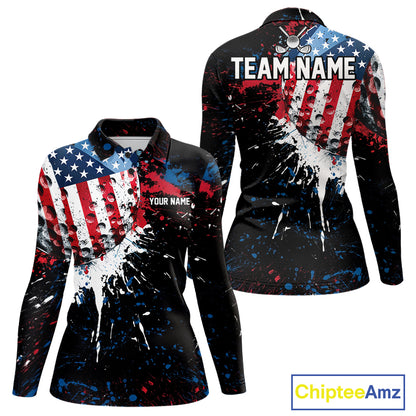 Splatter Golf Ball Personalized Womens Patriot Golf Polo Shirt Custom US Flag Golf Team Gifts NYN4000