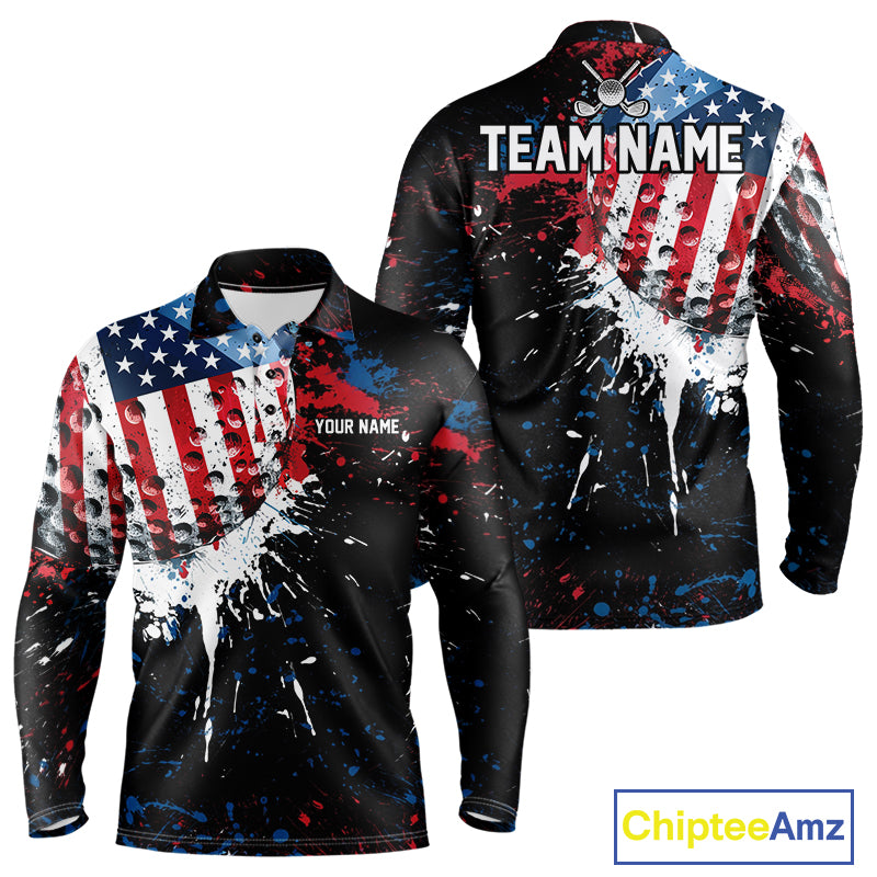 Splatter Golf Ball Personalized Mens Patriot Golf Polo Shirt Custom US Flag Golf Team Gifts NYN4000