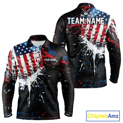Splatter Golf Ball Personalized Mens Patriot Golf Polo Shirt Custom US Flag Golf Team Gifts NYN4000