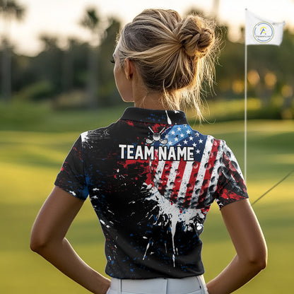 Splatter Golf Ball Personalized Womens Patriot Golf Polo Shirt Custom US Flag Golf Team Gifts NYN4000