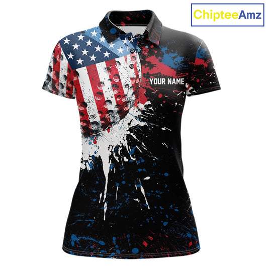 Splatter Golf Ball Personalized Womens Patriot Golf Polo Shirt Custom US Flag Golf Team Gifts NYN4000