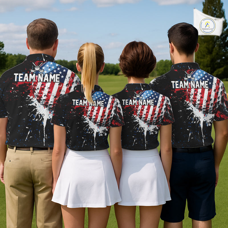 Splatter Golf Ball Personalized Mens Patriot Golf Polo Shirt Custom US Flag Golf Team Gifts NYN4000