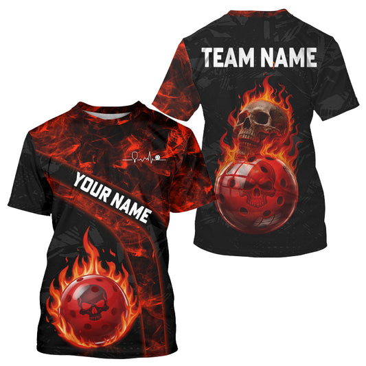 Custom Red Flaming Men Pickleball Ball 3D League Jerseys Flame Skull Pickleball Team Shirts NYN2156