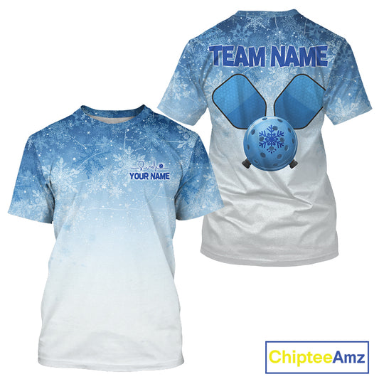 Custom Blue Ice Snowflake Pickleball Paddle Ball 3D Jerseys Men Pickleball League Shirts NYN2158