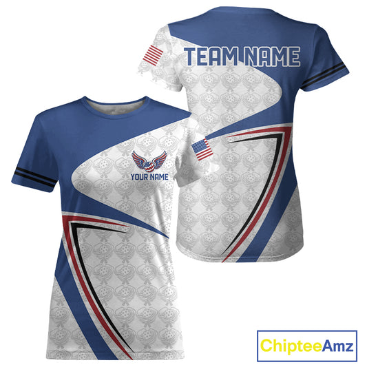 Custom US Flag Patriotic Pickleball League Jerseys For Women Wings Pickleball Ball Shirts NYN2163