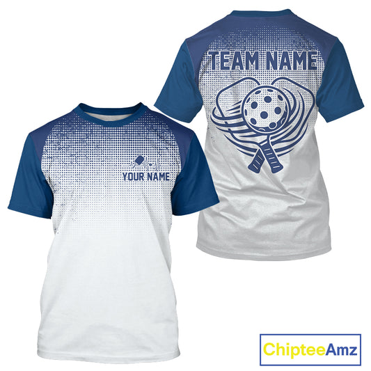 Custom White And Blue Halftone Pickleball Paddle League Jerseys Men Pickleball Team Shirts NYN2164