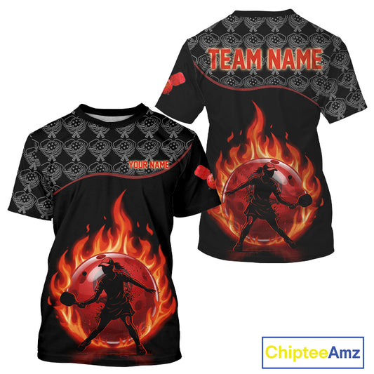 Custom Silhouette Human Red Flame Pickleball 3D Ball Jerseys Men Pickleball League Shirts NYN2165