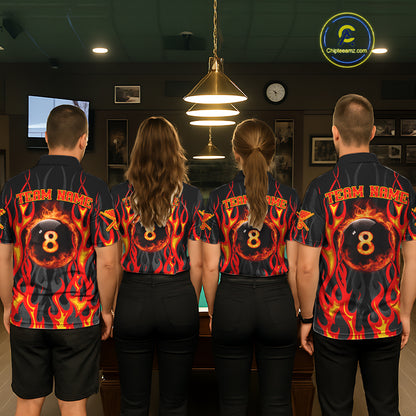 Fire Flame 8 Ball Pool Women Billiard Polo & 1/4-Zip Attire Custom Red Billiard Shirt Designs NYN2412