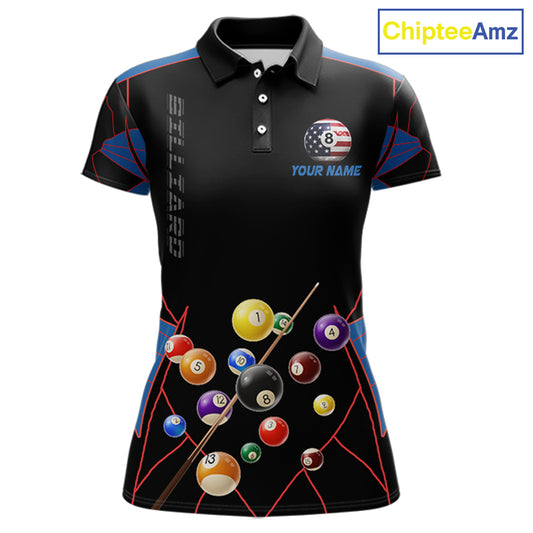 Custom US Flag 8 Ball Pool Team Shirt Personalized Women Billiard Polo & 1/4-Zip Attire Gifts NYN2417