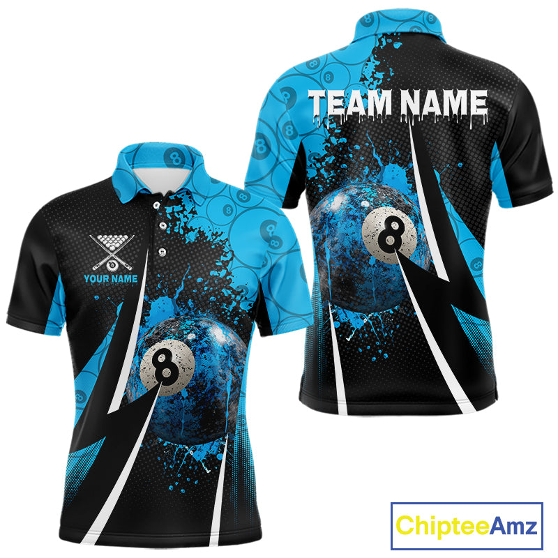 Blue Grunge 8 Ball Pool Team Shirt Personalized Men Billiard Polo & 1/4-Zip Attire Gifts NYN2419