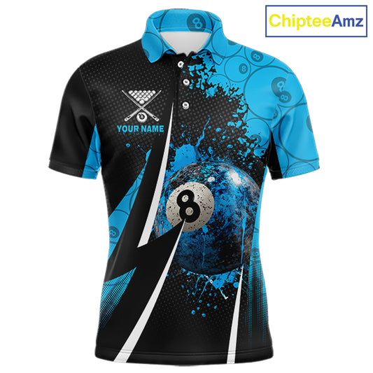 Blue Grunge 8 Ball Pool Team Shirt Personalized Men Billiard Polo & 1/4-Zip Attire Gifts NYN2419