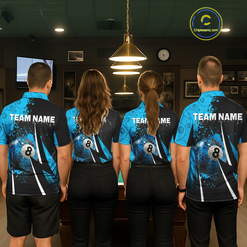 Blue Grunge 8 Ball Pool Team Shirt Personalized Men Billiard Polo & 1/4-Zip Attire Gifts NYN2419