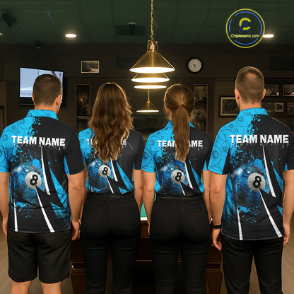 Blue Grunge 8 Ball Pool Team Shirt Personalized Men Billiard Polo & 1/4-Zip Attire Gifts NYN2419