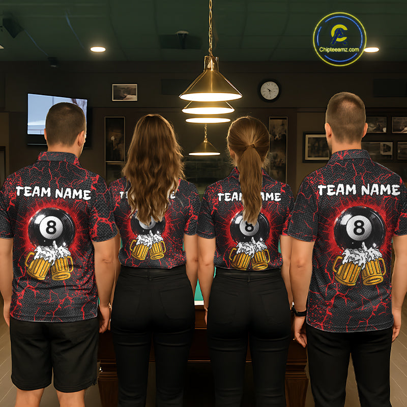 Funny Beer 8 Ball Pool Team Shirt Personalized Men Billiard Polo & 1/4-Zip Attire Gifts|Red NYN2420