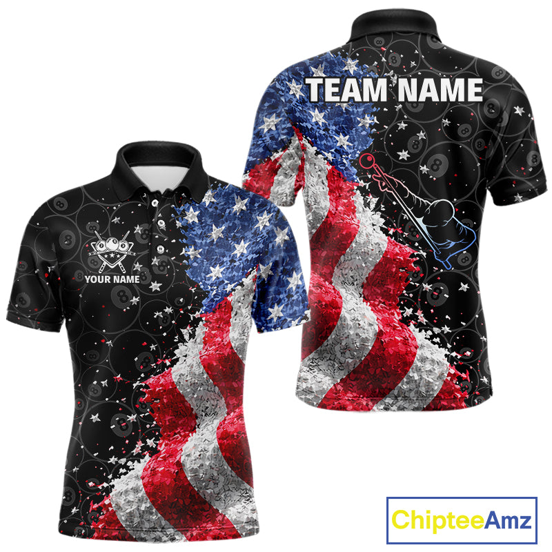 Debris US Flag 8 Ball Pool Polo & 1/4-Zip Shirt For Men Personalized Balls Billiard Gifts NYN2422