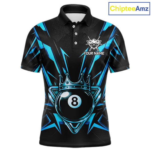 Black And Blue Crown 8 Ball Pool Polo & 1/4-Zip Shirt For Men Personalized Ball Billiard Gifts NYN2424