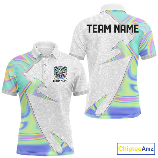 Personalized Green Blue Holographic Dartboard Pattern Men Darts Polo & 1/4-Zip Shirts Dart Team Jerseys NYN2812