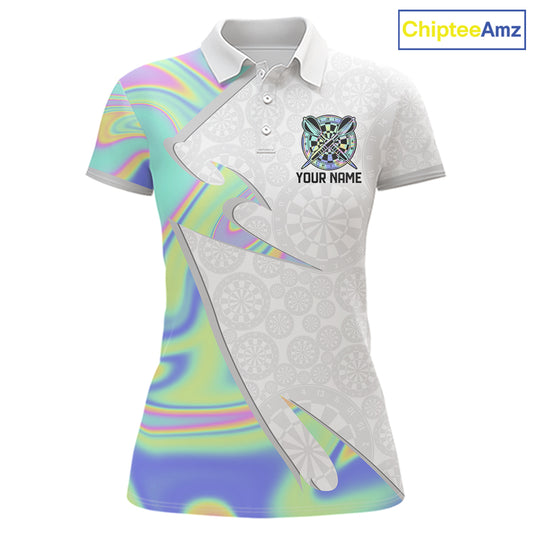 Personalized Green Blue Holographic Dartboard Pattern Women Darts Polo & 1/4-Zip Shirts Dart Team Jerseys NYN2812