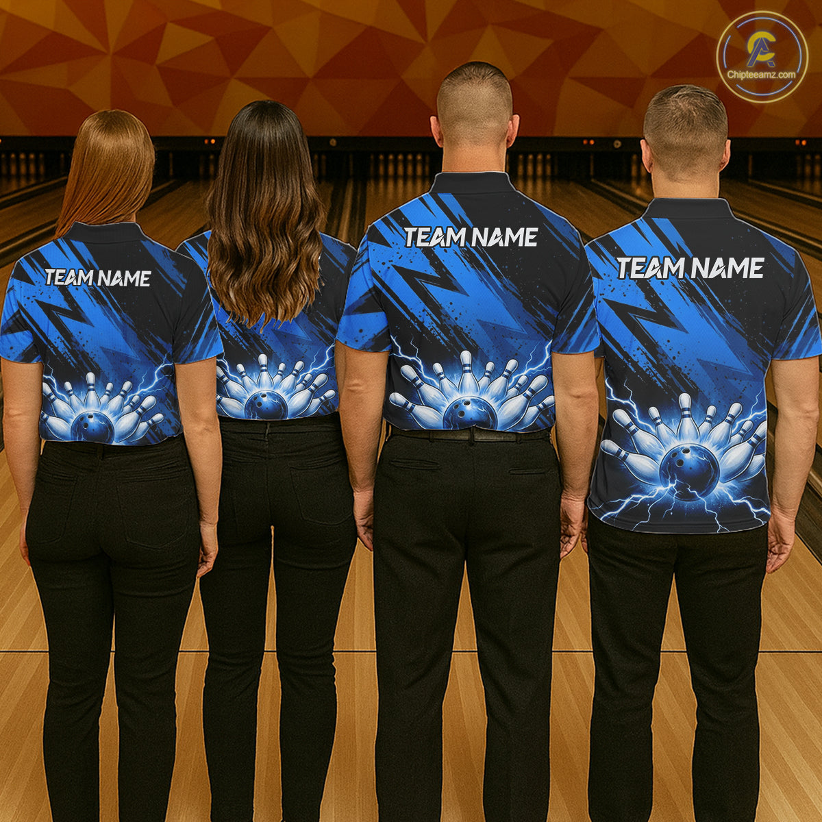 Mens Thunder Lightning Bowling Polo 1/4-Zip Shirts Custom Blue Stripes Team Bowling Jerseys NYN3455