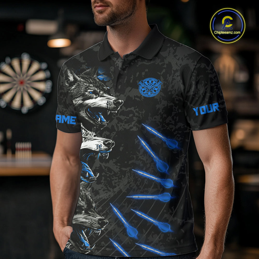 Custom Black And Blue Wolfs Grunge Dart Team Shirts For Men Outfits Dart Tournament Jerseys NYN4014
