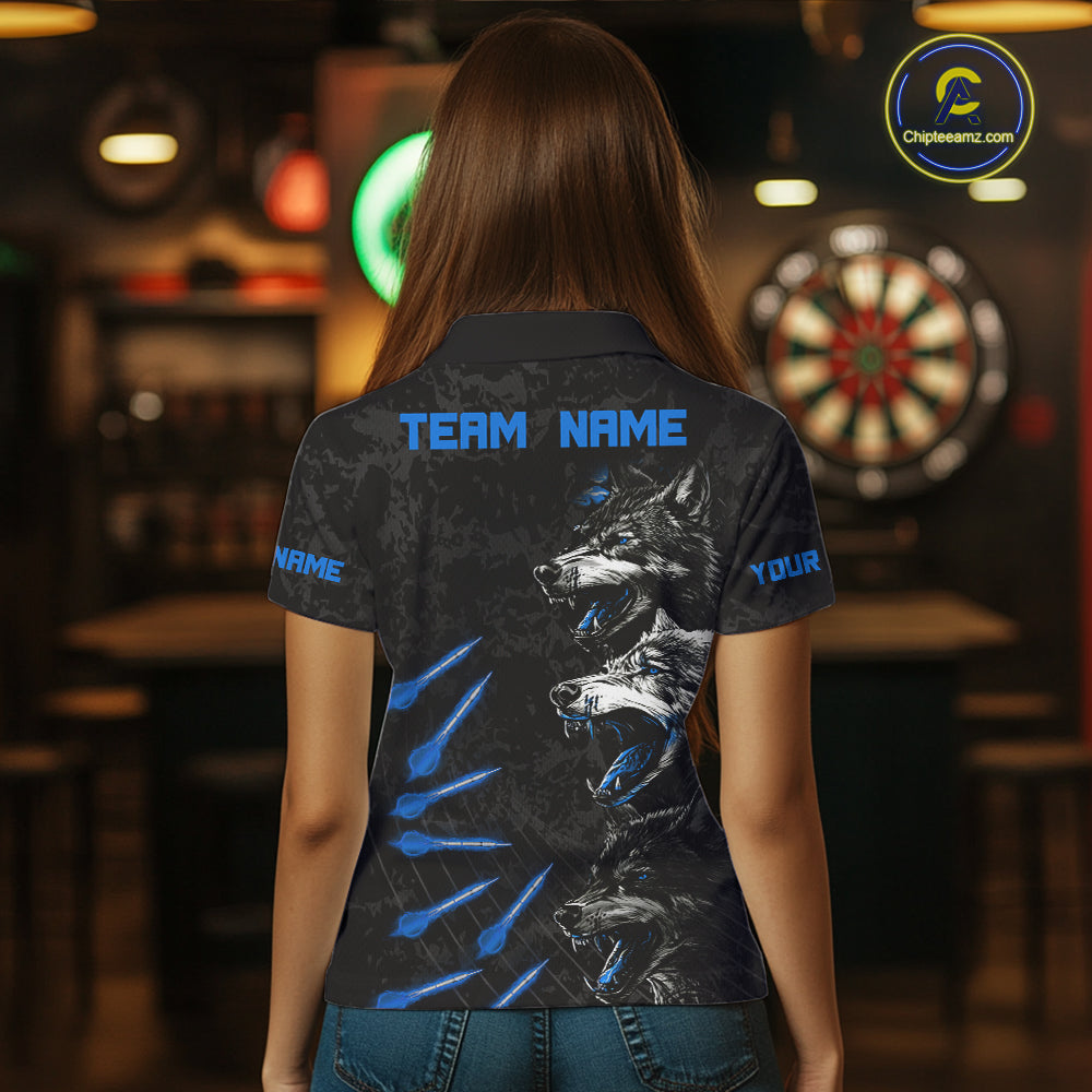 Custom Black And Blue Wolfs Grunge Dart Team Shirts For Women Outfits Dart Tournament Jerseys NYN4014