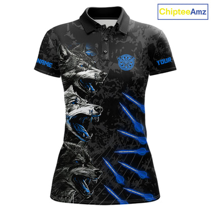 Custom Black And Blue Wolfs Grunge Dart Team Shirts For Women Outfits Dart Tournament Jerseys NYN4014