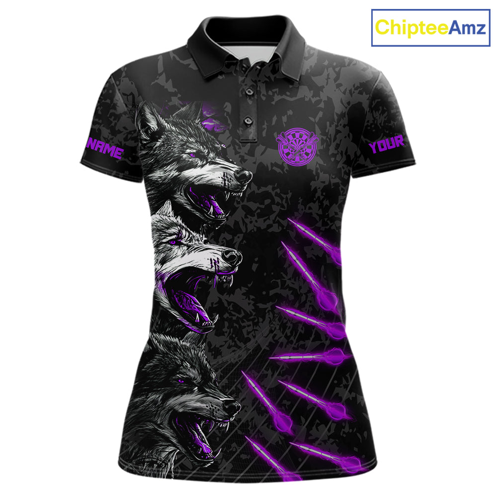 Custom Black And Purple Wolfs Grunge Dart Team Shirts For Women Outfits Dart Tournament Jerseys NYN4015