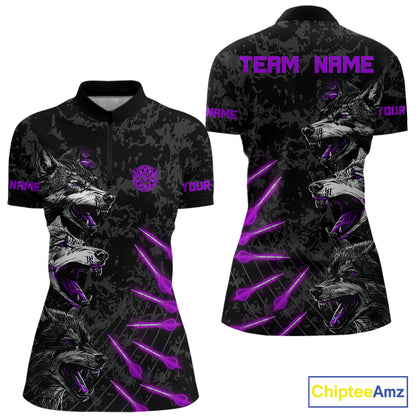 Custom Black And Purple Wolfs Grunge Dart Team Shirts For Women Outfits Dart Tournament Jerseys NYN4015