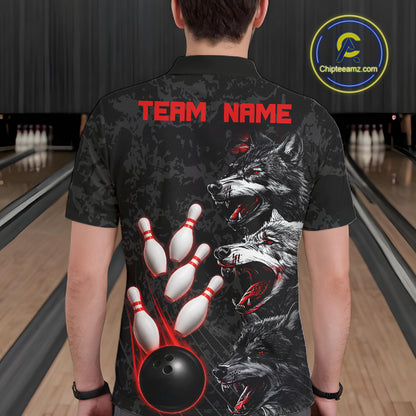 Custom Black And Red Thunder Bowling Team Shirts For Men Funny Wolfs Bowling Tournament Jerseys NYN4016