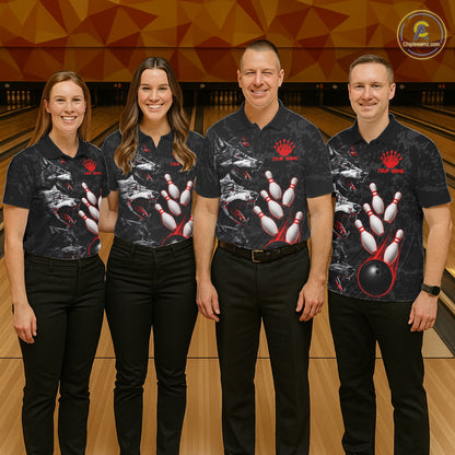 Custom Black And Red Thunder Bowling Team Shirts For Women Funny Wolfs Bowling Tournament Jerseys NYN4016