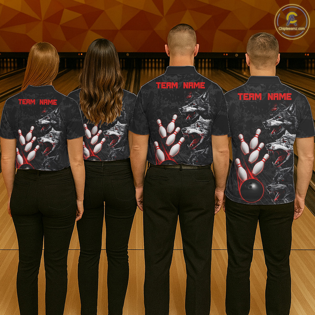 Custom Black And Red Thunder Bowling Team Shirts For Women Funny Wolfs Bowling Tournament Jerseys NYN4016
