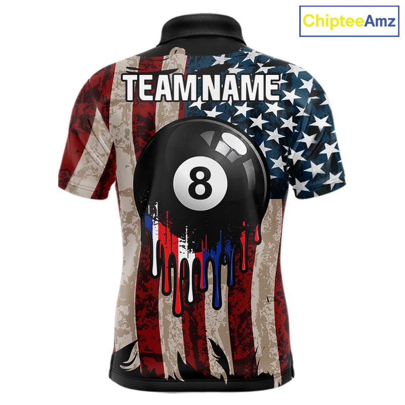 American Flag Retro Mens Billiard Pool Shirt Custom 8 Ball Dripping Patriot Billiards Team Jerseys NYN4018