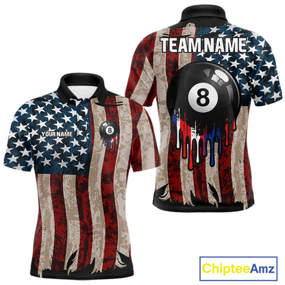 American Flag Retro Mens Billiard Pool Shirt Custom 8 Ball Dripping Patriot Billiards Team Jerseys NYN4018