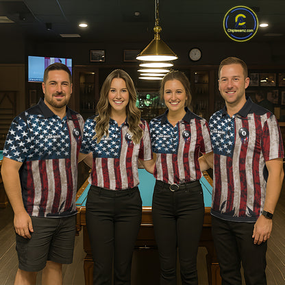 American Flag Retro Womens Billiard Pool Shirt Custom 8 Ball Dripping Patriot Billiards Team Jerseys NYN4018