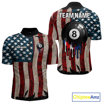 American Flag Retro Mens Billiard Pool Shirt Custom 8 Ball Dripping Patriot Billiards Team Jerseys NYN4018