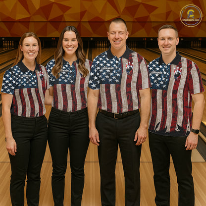 USA Flag Retro Patriot Bowling Team Shirt Custom Dripping Bowling Pins & Ball Mens Bowling Jersey NYN4019