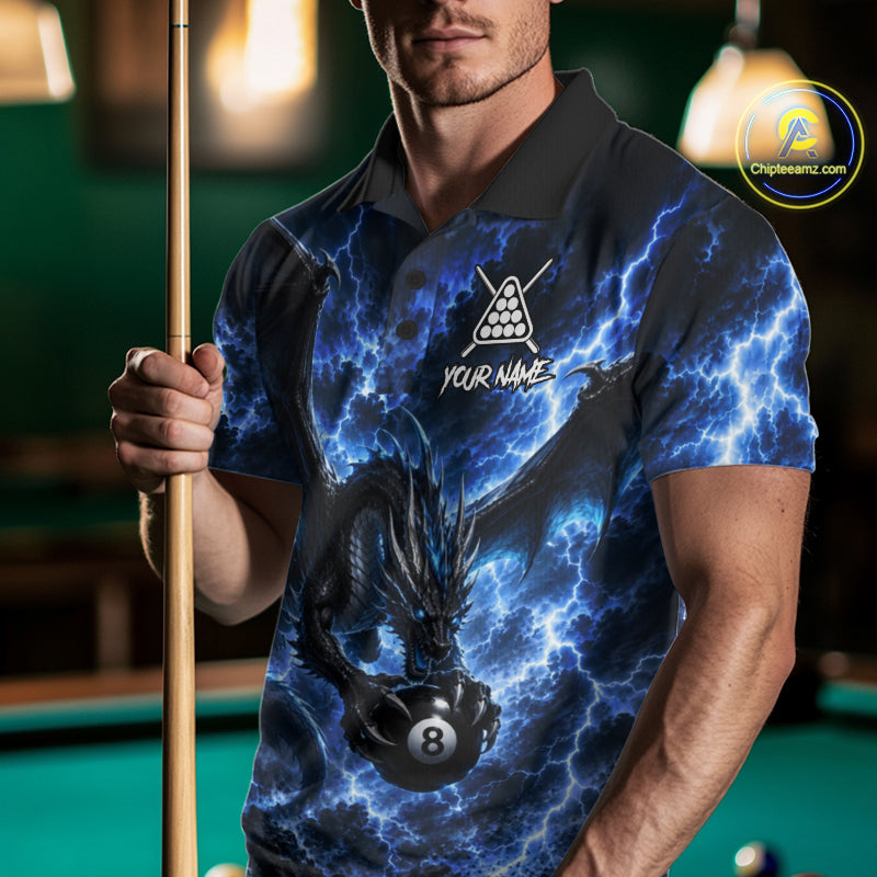 Blue Thunder Dragon 8 Ball Pool Shirt For Men Custom Dragon Billiard Team Polo & 1/4 Zip Jersey NYN4022