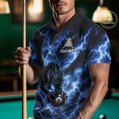 Blue Thunder Dragon 8 Ball Pool Shirt For Men Custom Dragon Billiard Team Polo & 1/4 Zip Jersey NYN4022