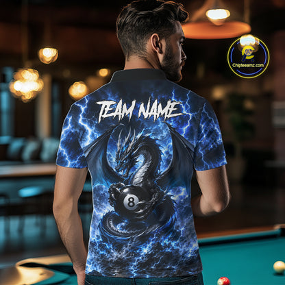 Blue Thunder Dragon 8 Ball Pool Shirt For Men Custom Dragon Billiard Team Polo & 1/4 Zip Jersey NYN4022