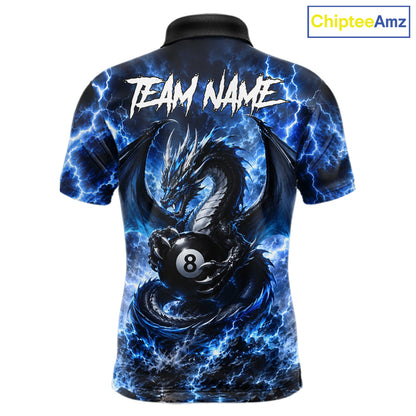 Blue Thunder Dragon 8 Ball Pool Shirt For Men Custom Dragon Billiard Team Polo & 1/4 Zip Jersey NYN4022