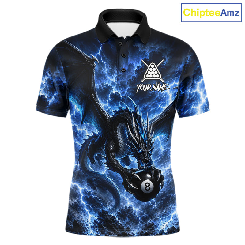 Blue Thunder Dragon 8 Ball Pool Shirt For Men Custom Dragon Billiard Team Polo & 1/4 Zip Jersey NYN4022
