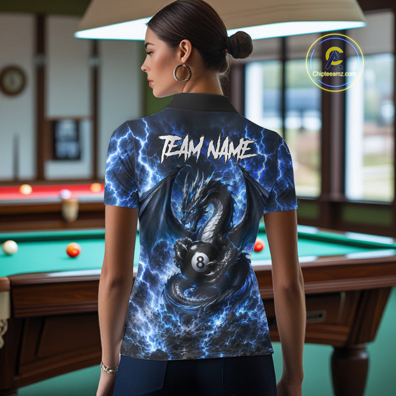Blue Thunder Dragon 8 Ball Pool Shirt For Women Custom Dragon Billiard Team Polo & 1/4 Zip Jersey NYN4022