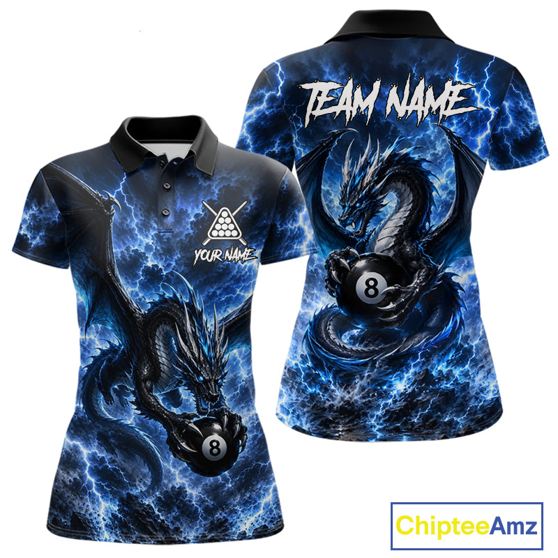 Blue Thunder Dragon 8 Ball Pool Shirt For Women Custom Dragon Billiard Team Polo & 1/4 Zip Jersey NYN4022