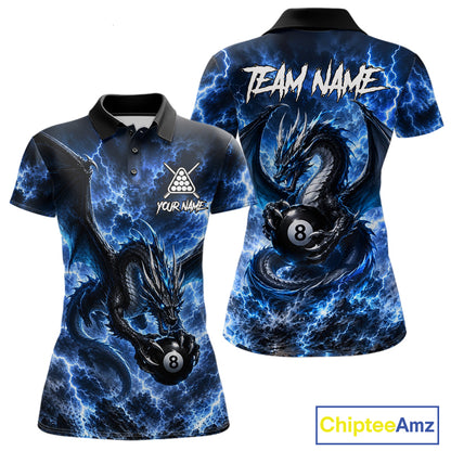 Blue Thunder Dragon 8 Ball Pool Shirt For Women Custom Dragon Billiard Team Polo & 1/4 Zip Jersey NYN4022