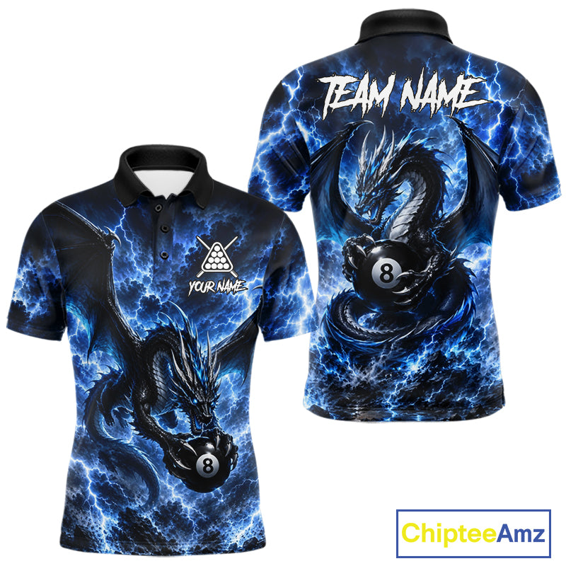 Blue Thunder Dragon 8 Ball Pool Shirt For Men Custom Dragon Billiard Team Polo & 1/4 Zip Jersey NYN4022