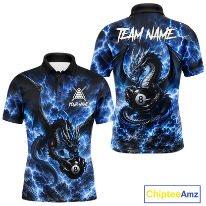 Blue Thunder Dragon 8 Ball Pool Shirt For Men Custom Dragon Billiard Team Polo & 1/4 Zip Jersey NYN4022