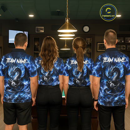 Blue Thunder Dragon 8 Ball Pool Shirt For Men Custom Dragon Billiard Team Polo & 1/4 Zip Jersey NYN4022