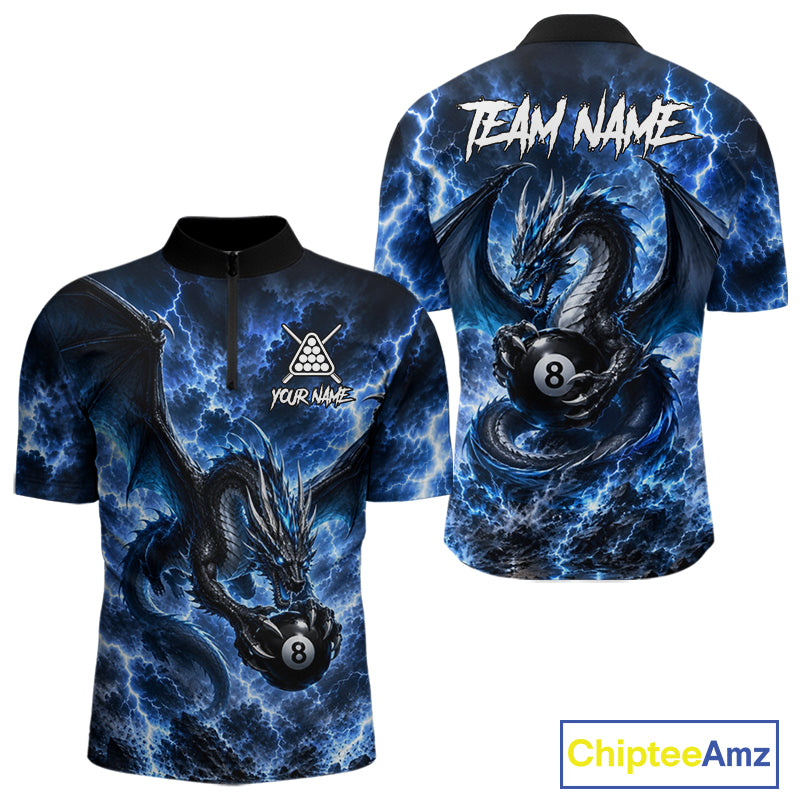 Blue Thunder Dragon 8 Ball Pool Shirt For Men Custom Dragon Billiard Team Polo & 1/4 Zip Jersey NYN4022