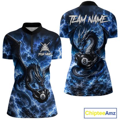 Blue Thunder Dragon 8 Ball Pool Shirt For Women Custom Dragon Billiard Team Polo & 1/4 Zip Jersey NYN4022